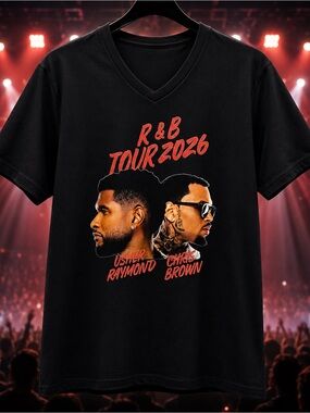 Chris Brown and Usher Tour 2026 Graphic V-Neck T-Shirt - Black